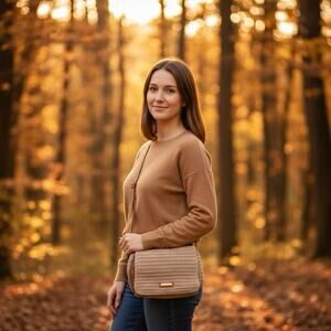 Women Y2K Crocheted BeigeBrown Shoulder HandBag CrossbodyPurse Woven FauxLeather